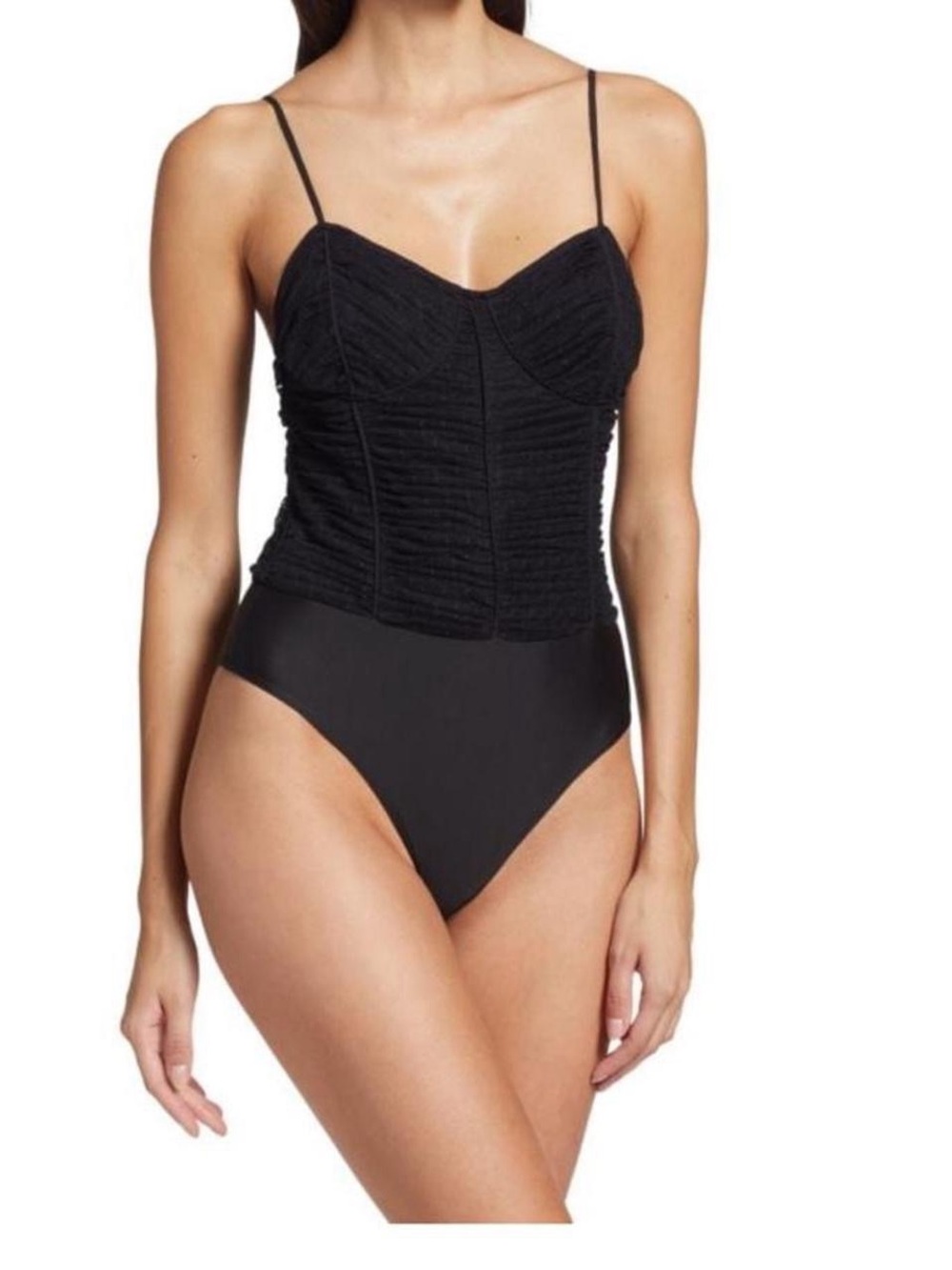 Cami NYC Black Ruched Bodysuit with Slim Straps size 4